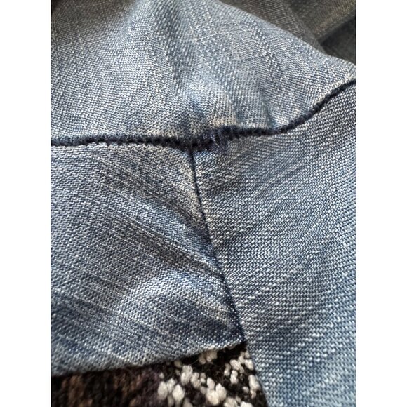 Joh Boho Tunic Dress S Blue Denim Style Fringe Hem Aztec Fabric Yoke - Picture 13 of 14